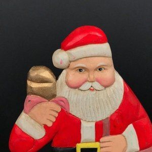 Vintage Folk art Santa Christmas decoration, Carved wood standing Kris Kringle C